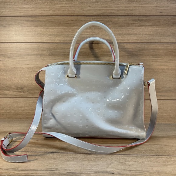 ARCADIA ITALIAN LIGHT‎ GRAY PATENT LEATHER TOTE BAG EMBOSSED SNAKESKIN CROSSBODY - Picture 3 of 12